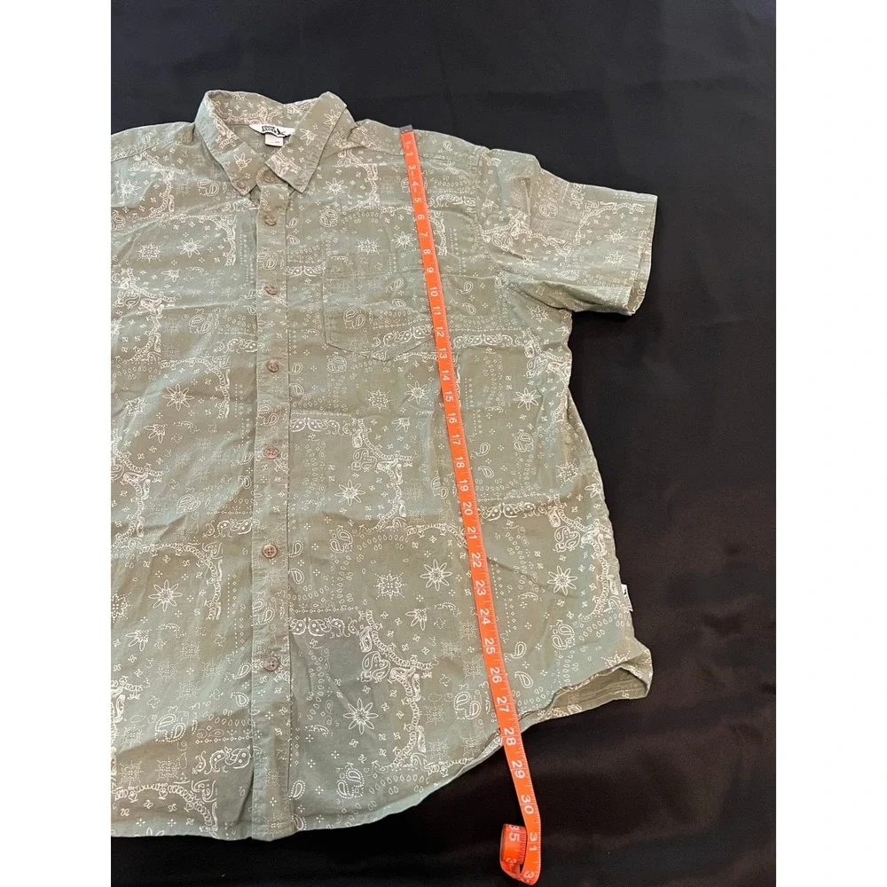 Eddie Bauer Mens 2XL Sage Green Paisley‎ Bandana Print Cotton Short Sleeve Shirt